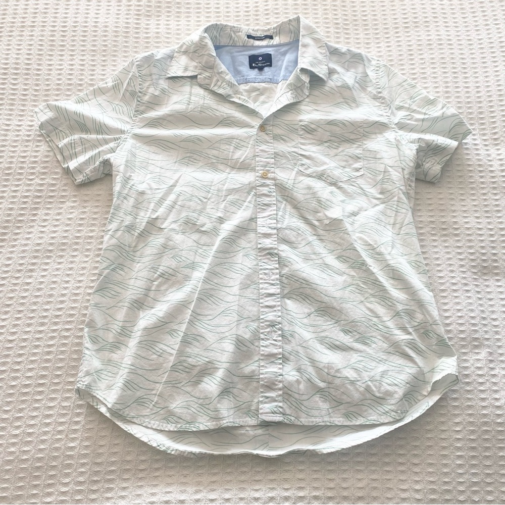 Ben Sherman Light Green Patterned Casual Button Down Shirt size large